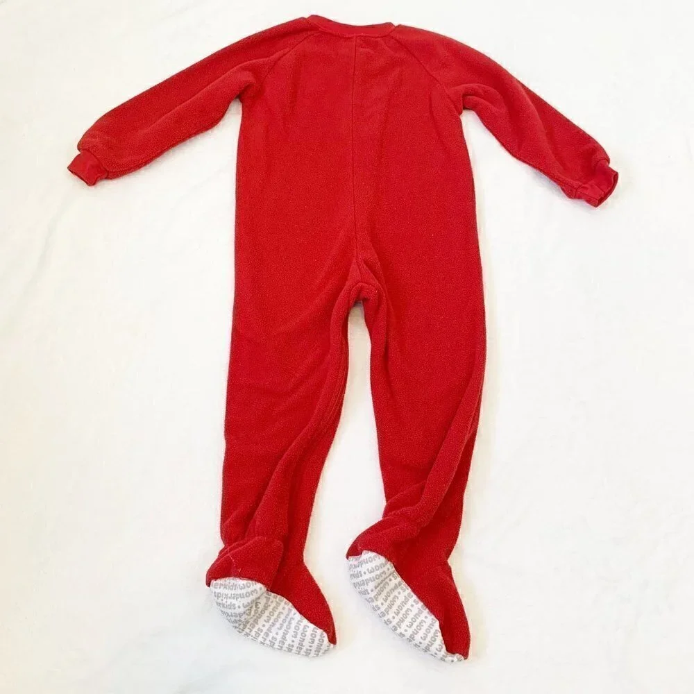 5/$25 Wonderkids Footed Pajamas Kids 4T‎ Red Dog Tired Fleece One Piece Sleeper